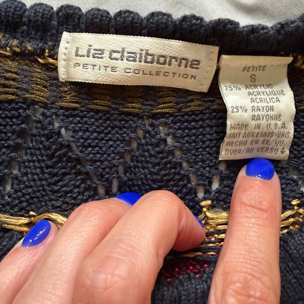 Liz Claiborne Petite Collection Fair Isle Knit Sweater Women's Petite Small - Picture 4 of 11